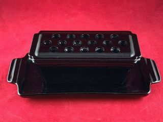Le Smith Art Deco Black Amethyst Winsow Box W/ Flower Frog & Under - Tray