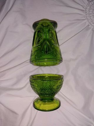 Mcm Viking Art Glass Green Hoot Owl Fairy Lamp Courting Votive Candle Lamp