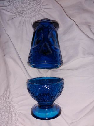 Mcm Viking Art Glass Blue Hoot Owl Fairy Lamp Courting Votive Candle Lamp Holder
