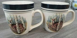 White Tail Deer Folk Craft Stoneware Coffee Mug Cup By Scottyyz