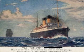 Vintage Postcard - T.  S.  S.  Metagama Canadian Pacific Ocean Services