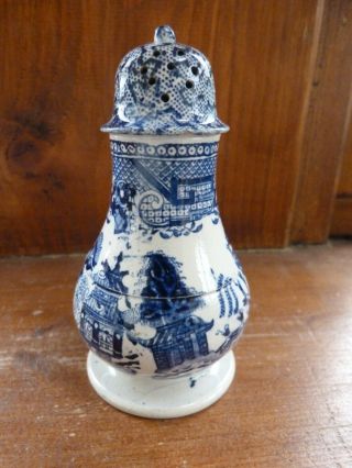 Blue And White Sugar Shaker Willow Pattern Vintage Kitchenalia A/f