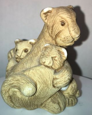 Vintage Artesania Rinconada Lion Mother And Baby Uruguay Art Pottery Figurine