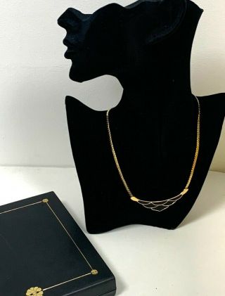 Vintage Monet Gold Tone & Black Cleopatra Style Choker Necklace With Gift Box