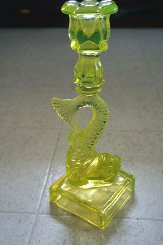 Vaseline Glass Koi Fish Dolphin Candlestick Candle Holder Mma Imperial