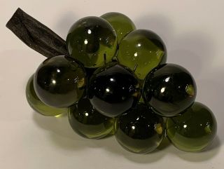Vintage Mid Century Modern Lucite Green Grape Cluster Wood Stem 8” Long