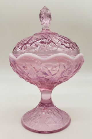 Rare Fenton Pink Opalescent Lily Of The Valley Lidded Compote Candy Dish ☆☆☆☆