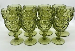 12 Mcm Imperial Glass Provincial Green Thumbprint Footed Water Goblet Wine Stem