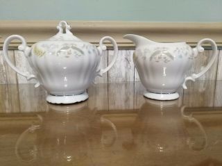 Fine China Of Japan Joanne 7006 Creamer And Sugar Bowl With Lid Floral Dainty
