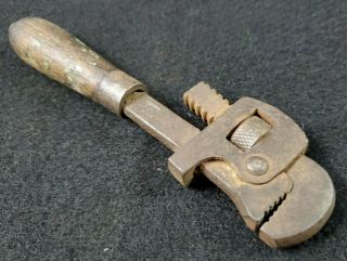 Vintage 6 Adjustable Monkey Wrench With Wood Handle Pipe Plumbing