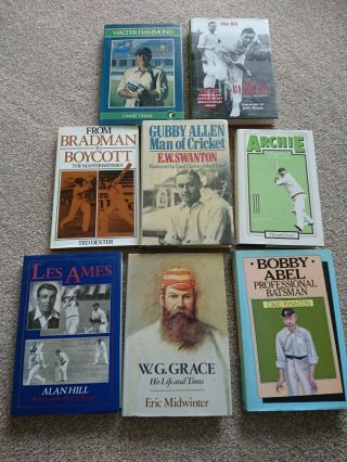 Selection Of 8 Vintage Cricket Books / Biographies Hardback