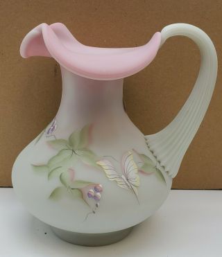 Fenton Lotus Mist Burmese Berry And Butterfly Pitcher 2997 Vf 95th Anniversary