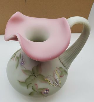 Fenton Lotus Mist Burmese Berry And Butterfly Pitcher 2997 VF 95TH ANNIVERSARY 3