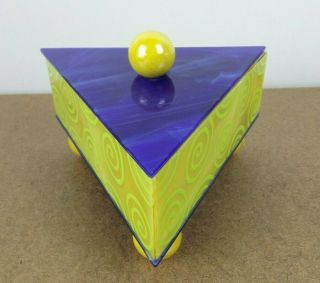 Guy Mark Lewanski Art Glass Box Triangle Blue & Yellow (it b3/2) 3