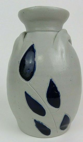 Williamsburg Pottery 6 " Salt Glazed Stoneware Vase - Blue Leaf,  Farmhouse