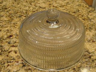 Vtg Ribbed Glass Cake Plate Pastry Stand Cover Replacement Dome Lid Only Bakery
