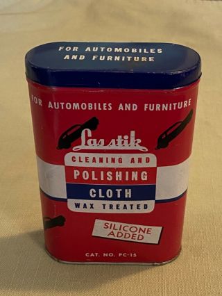 Vintage Las Stik Polishing Cloth Tin Can,  Furniture And Automotive Advertising