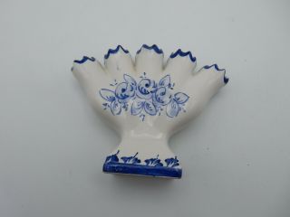 Hand Made Blue White Floral Ceramic Five Finger Vase Portugal 4 X 5 X 1.  75 "