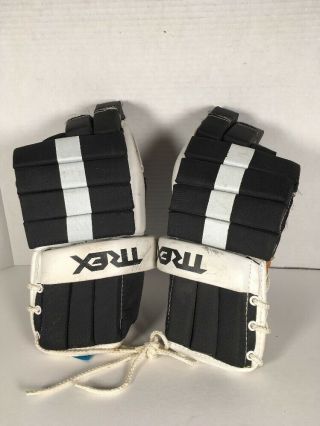 Vintage Trex 120 Adult Ice Hockey Gloves 14” Black / White /