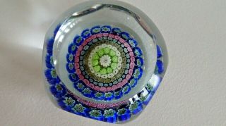 Galliano Ferro Murano Art Glass FACETED MILLEFIORI Concentric Paperweight Label 2