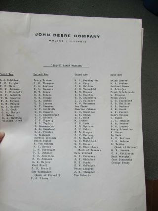 VINTAGE 1961 - 62 JOHN DEERE Sales Meeting Moline,  Illinois photo w/names 2