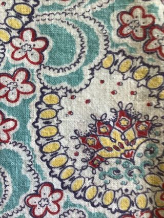 Vintage FULL Feed Sack Red White Flowers Circles of Yellow on Aqua 2