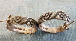 Vintage 925 Sterling Silver Octavia Silver Flower Hoop Ear Rings