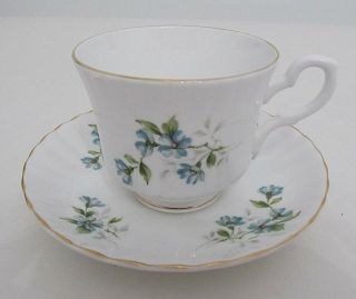 Royal Stafford English Bone China Tea Cup & Saucer Blue Flowers Daisies Vg Cond
