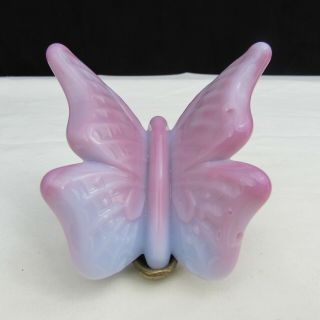 Fenton Blue Burmese Glossy Butterfly With Metal Stand C2499