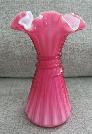 Fenton Glass Cranberry Pink Overlay Milk Glass 7 