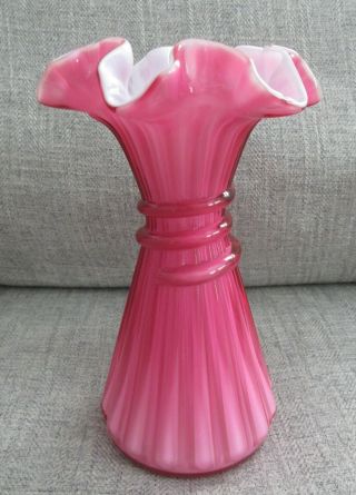 Fenton Glass Cranberry Pink Overlay Milk Glass 7 