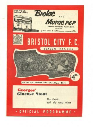Vintage,  Bristol City V Grimsby Town.  (team Missprint) Season 1957 - 58 Programme.