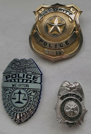 Security Officer Police Badge Pin Vintage,  Jr Police Weirton Fireman Lakes ☆wow☆