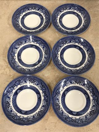 Churchill Staffordshire Cobalt Blue Willow & White Tea Cup Saucers (6) England
