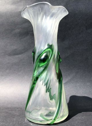 Art Nouveau Satin/iridescent Glass Vase Spiral Peacock Jugendstil Stuart & Sons