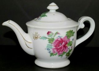 Small Vintage 5.  5 " Floral Porcelain Tea Pot With Gold Trim & Infuser Spout