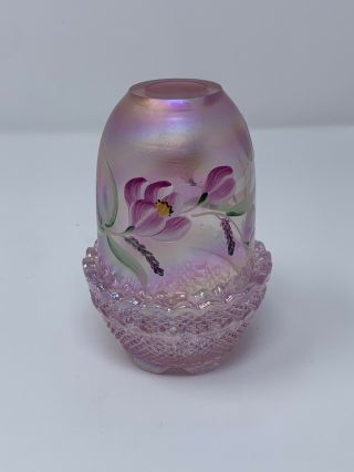 Fenton Pink Opalescent Fairy Lamp Hand Painted Votive Crocus
