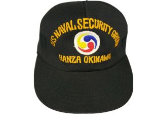 Vtg Us Naval Security Group Okinawa Japan Black Ball Cap Hat Snapback Military
