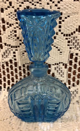 Vintage Perfume Bottle Ice Blue Glass Art Deco With Stopper