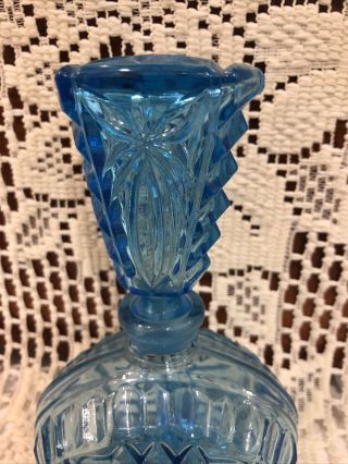 Vintage Perfume Bottle Ice Blue Glass Art Deco With Stopper 2