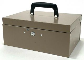 Vintage Lit - Ning Metal Tan Cash Money Storage Box - Made In Usa - No Key