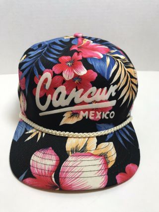 Vintage Cancun Made In Mexico Cap Hat Floral Colorful 90’s Rope