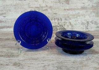 4 Rare Gorgeous Imperial Glass Cape Cod Cobalt Blue Rimmed 6 " Bowls