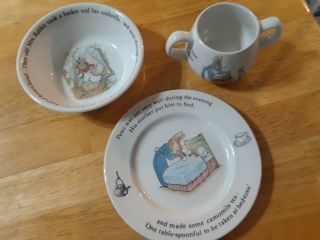 Wedgwood Of Etruria Barlaston Peter Rabbit Plate/dish Bowl Cup/mug 3 Pc Set A24