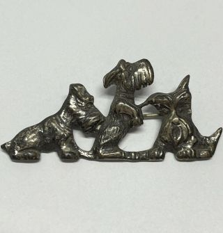 Vintage Sterling Silver Scotty Dog Pin,  3 Scottish Terriers Brooch