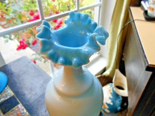 FRENCH OPALINE Vase BLUE BRISTOL GLASS CRIMPED MANTLE VASE VICTORIAN 2