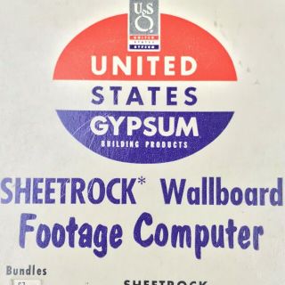 Computer Calculator 1958 United States Gypsum Sheetrock Footage Slideruler Vtg