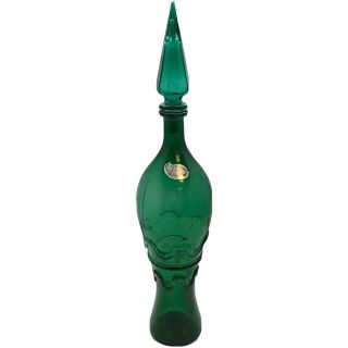 Mcm Rossini Empoli Green Glass Decanter Genie Bottle Vase With Stopper 20”