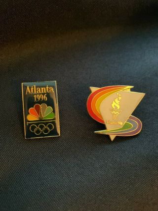 1996 Atlanta Olympics Lapel Pin Vintage Set Of 2: Nbc Media & Torch Logo