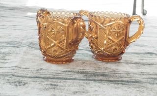 Vintage Set Of Two Amber Colored Glass Hobnail Votive Candle/toothpick Holder